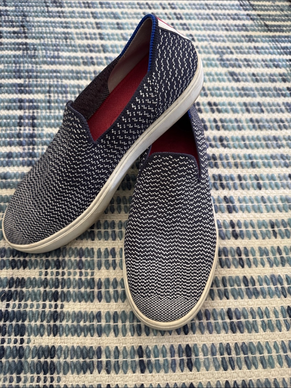 Rothy's Navy and White Slip-On Knit Mules